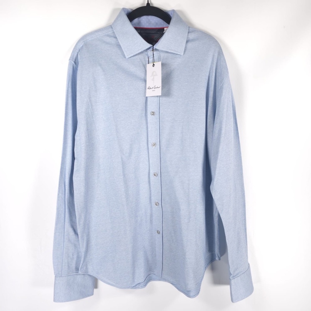 NWT ROBERT GRAHAM CLASSIC FIT LYELSS L/S KNIT Shirt Light Blue RS196043CF LARGE